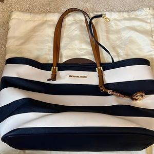 Used Michael Kors blue and white stripe tote